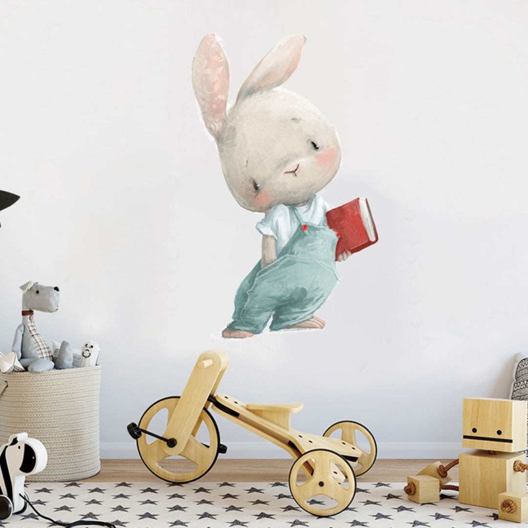 chambre-bebe-stickers-lapin-livre